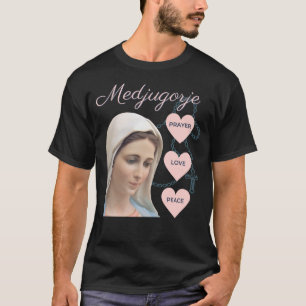 Camiseta Medjugorje Rosary Prayer Ama Paz Mãe Abençoada