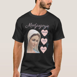 Camiseta Medjugorje Rosary Prayer Ama Paz Mãe Abençoada