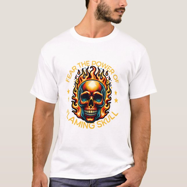 Camiseta Medo do poder do crânio flamejante (Frente)