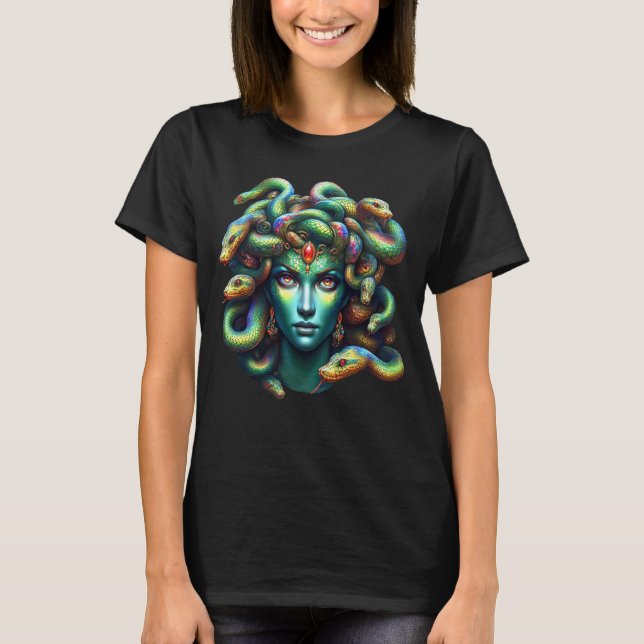 Camiseta Medusa Cabeça de Mídia Grega de Mitologia Cobra (Frente)
