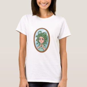 Camiseta Medusa de Desenho Animado Mal-humorada Olhando no