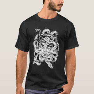 Camiseta Medusa Estátua Branca Negra Estátua Grega Mitologi