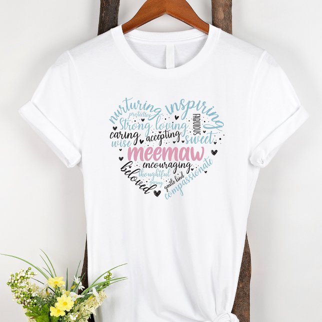 Camiseta Meemaw Word Cloud Pink Heart Avó (Criador carregado)