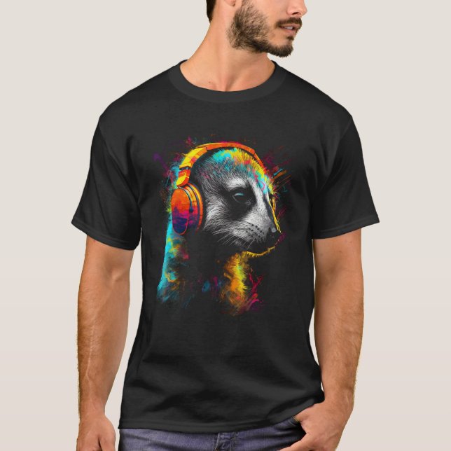 Camiseta Meerkat Colourful Music Art Headphones Meerkat (Frente)