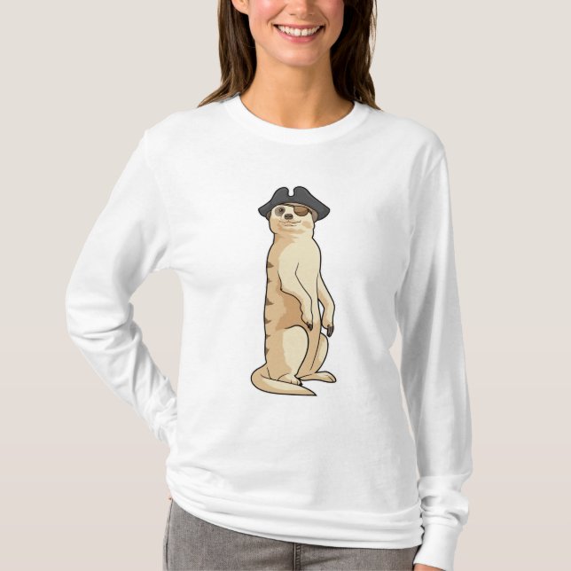 Camiseta Meerkat como pirata com chapéu pirata (Frente)