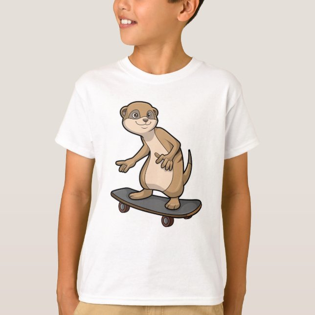 Camiseta Meerkat como skater com skate (Frente)