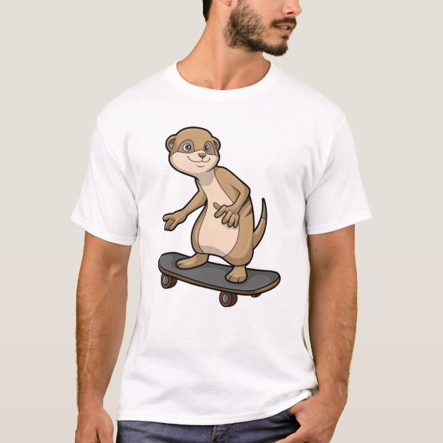 Camiseta Meerkat como skater com skate (Frente)