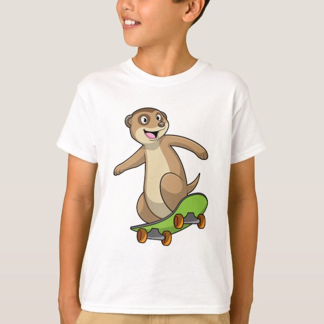 Camiseta Meerkat como skater com skate (Frente)
