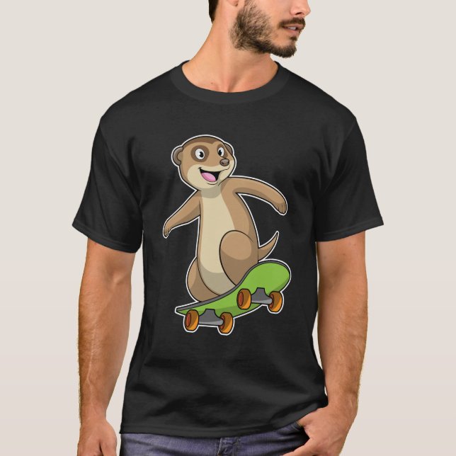 Camiseta Meerkat como skater com skate (Frente)