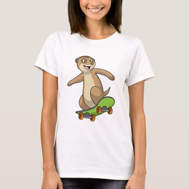 Camiseta Meerkat como skater com skate (Frente)