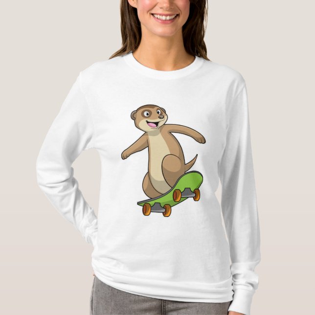 Camiseta Meerkat como skater com skate (Frente)
