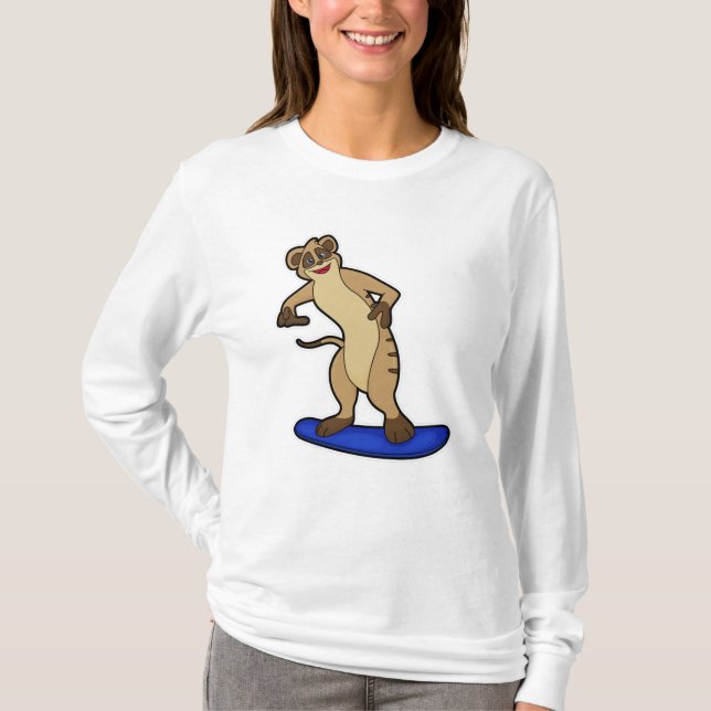 Camiseta Meerkat como Snowboarder com Snowboard (Frente)