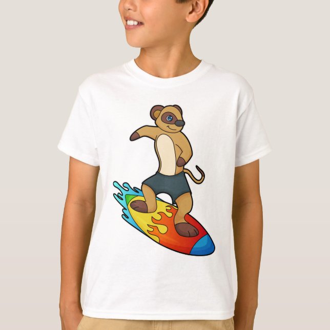 Camiseta Meerkat como Surfer com Surfboard (Frente)