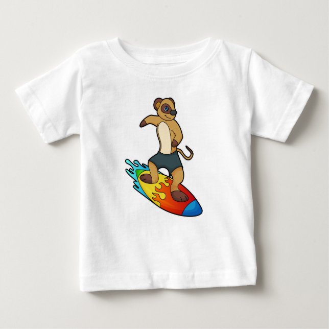 Camiseta Meerkat como Surfer com Surfboard (Frente)
