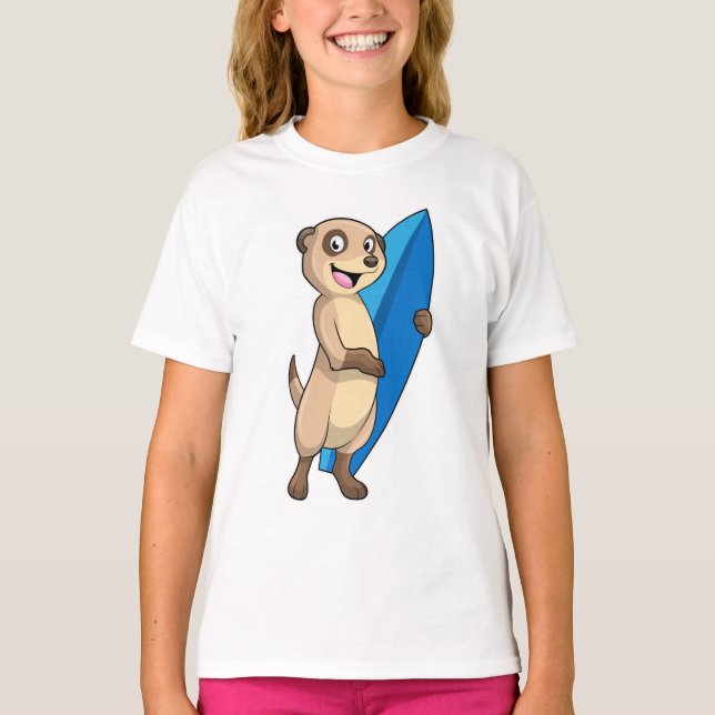 Camiseta Meerkat como Surfer com Surfboard (Frente)