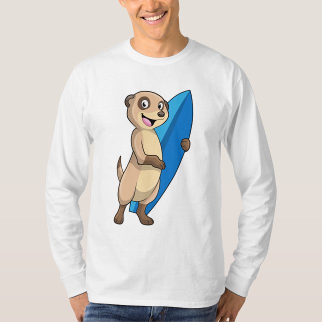 Camiseta Meerkat como Surfer com Surfboard (Frente)