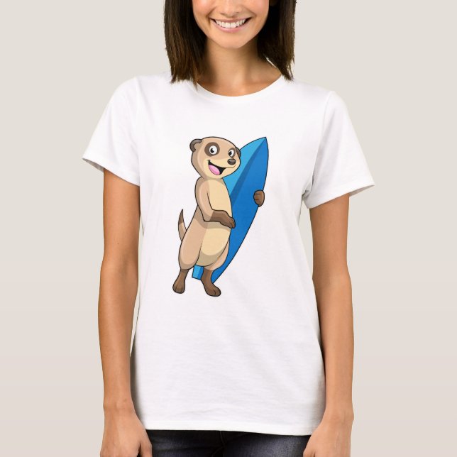 Camiseta Meerkat como Surfer com Surfboard (Frente)
