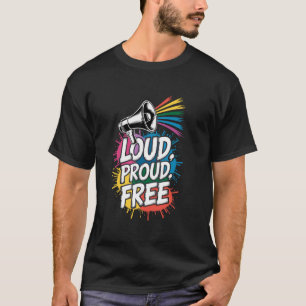 Camiseta Megafone Orgulhoso Livre Arco-Íris Orgulho
