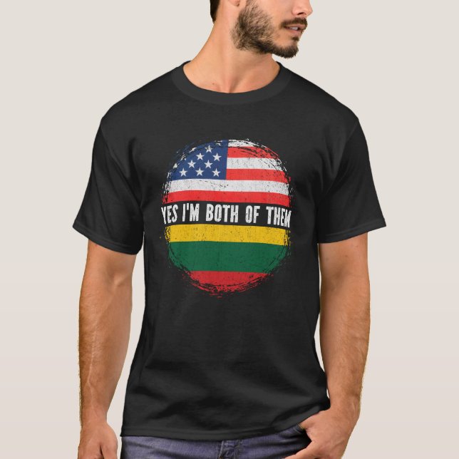 Camiseta Meia-Americana Half Lituano EUA Flag Lituânia (Frente)