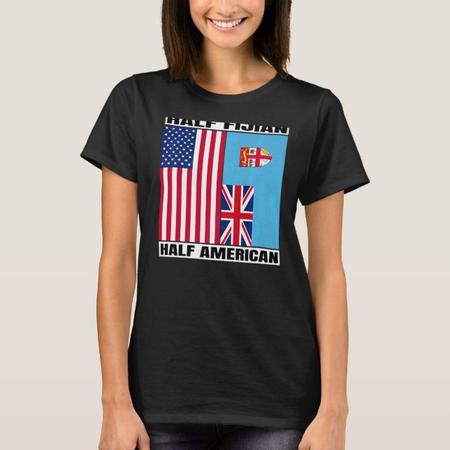 Camiseta Meia-Americana Meia-Feira Raízes Fijian USA Ilhas  (Frente)