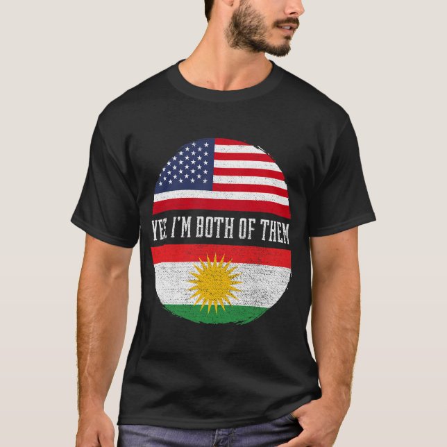 Camiseta Meia-americana meio curdo EUA Bandeira Kurdistan H (Frente)