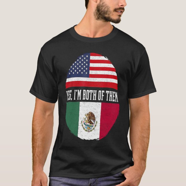 Camiseta Meia-americana Metade mexicana Bandeira do México  (Frente)