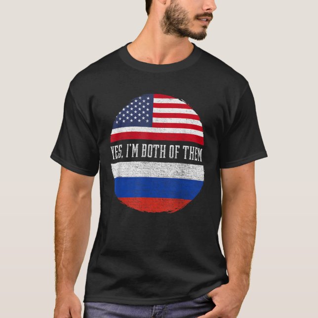 Camiseta Meia-americana metade russa EUA bandeira russa Her (Frente)