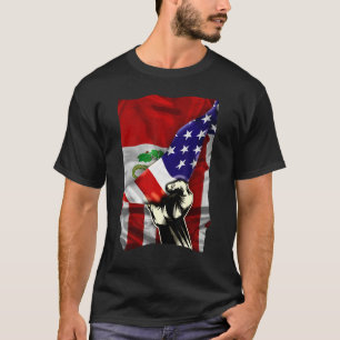 Camiseta Meia Bandeira Americana Raízes Peruanas Bandeira E