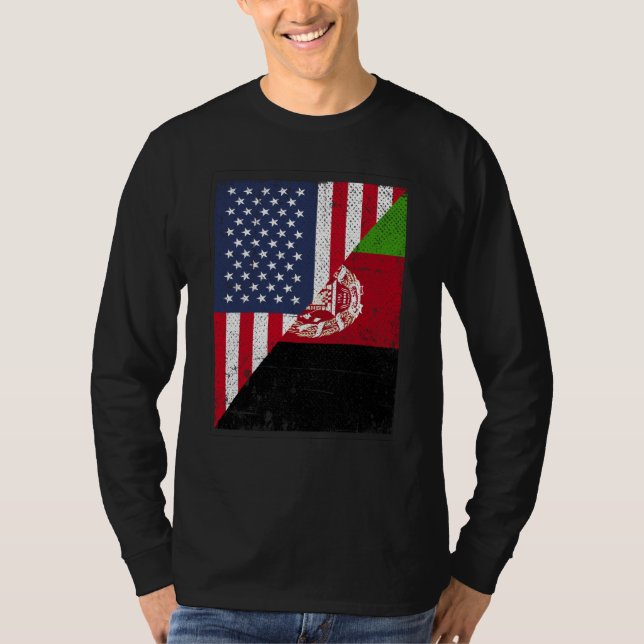 Camiseta Meia Bandeira dos EUA Meia Bandeira do Afeganistão (Frente)