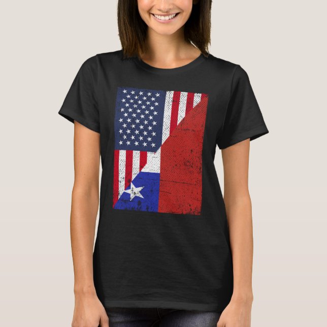 Camiseta Meia bandeira dos EUA Metade do Chile bandeira ame (Frente)