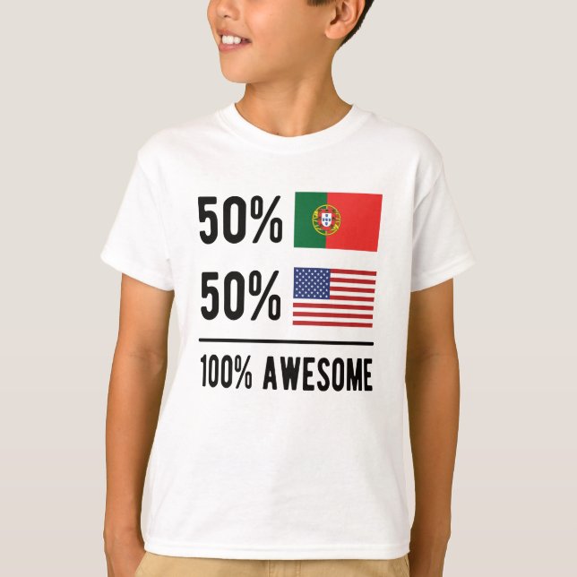 Camiseta Meia bandeira portuguesa metade americana Bandeira (Frente)