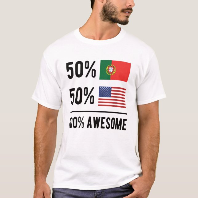 Camiseta Meia bandeira portuguesa metade americana Bandeira (Frente)