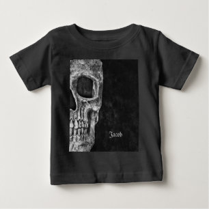 Camiseta Meia Caveira Gótica, Preto E Legal Grunge Branco