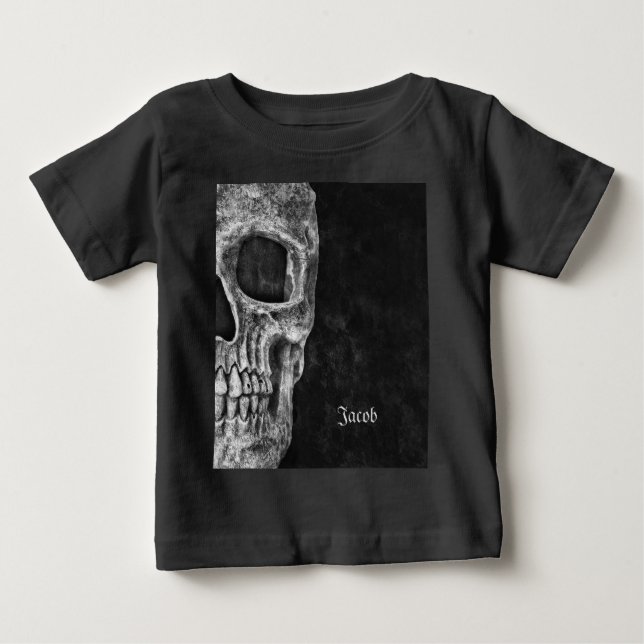 Camiseta Meia Caveira Gótica, Preto E Legal Grunge Branco (Frente)