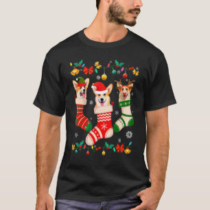 Camiseta Meia de Natal Corgi Xmas Rena Santa ELF Cachorro