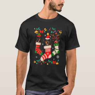 Camiseta Meia de Natal Doberman Santa Reno ELF Xmas