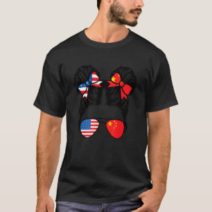 Camiseta Meia garota chinesa americana - Pat de bandeira ch