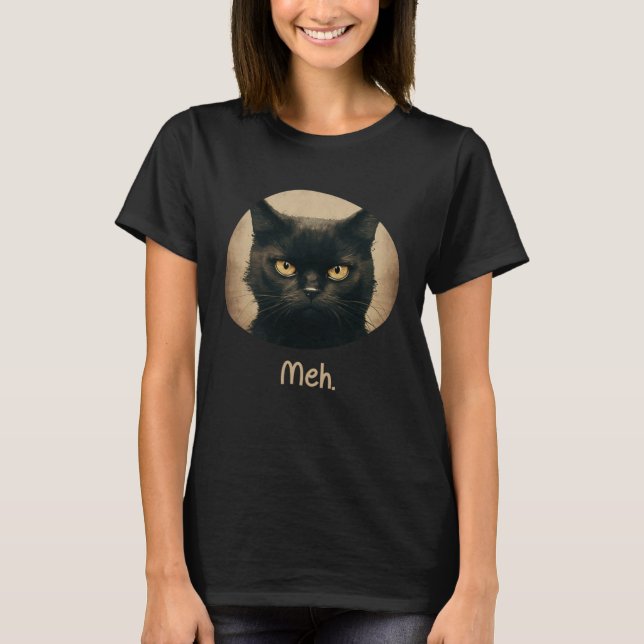 Camiseta Meia Gato Sarcástico Preto-Grumpy Flauffy Felino (Frente)