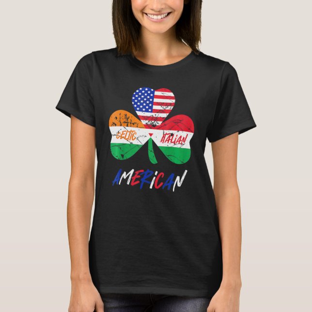 Camiseta Meia-Irlandesa Metade Da Bandeira Americana Italia (Frente)