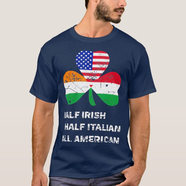 Camiseta Meia-Irlandesa Metade Italiana Bandeira Americana (Frente)
