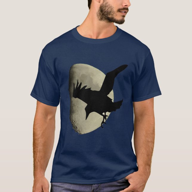 Camiseta Meia Lua Com Silhueta De Corvo Raven Voadora (Frente)