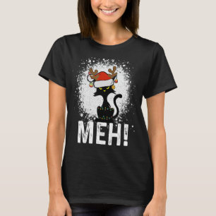 Camiseta Meia Natal de Gato Negro, Gato de Natal Engraçado