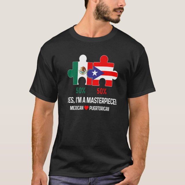 Camiseta Meia-porto-riquenha Mista de Raça Mista Bandeira M (Frente)