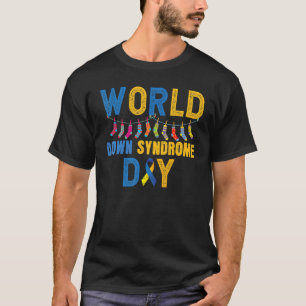Camiseta Meias com Laço Azul e Amarelo Conscientização Mund