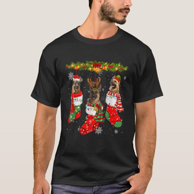 Camiseta Meias de Natal Cachorro Pastor Alemão Rena Duende  (Frente)