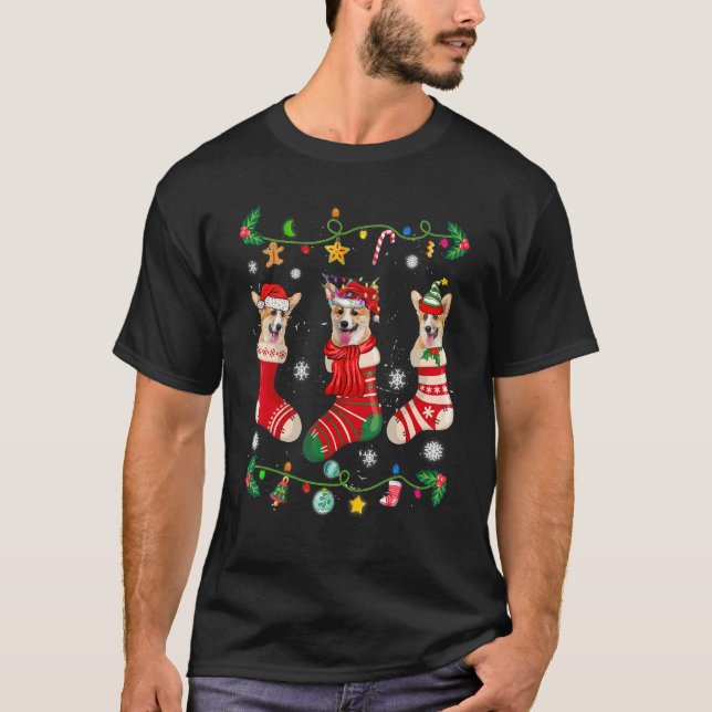 Camiseta Meias de Natal Corgi Cachorro Natal   (Frente)