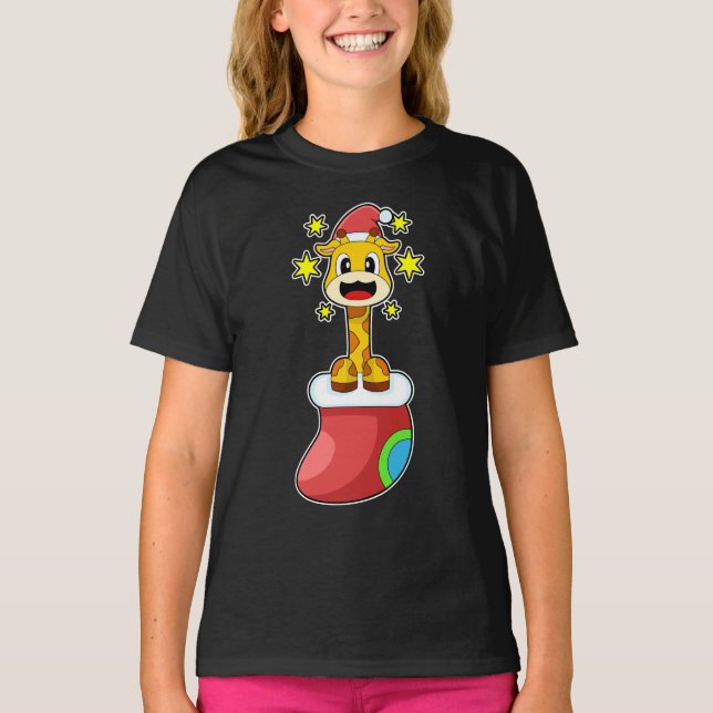 Camiseta Meias de Natal da girafa de Natal (Frente)