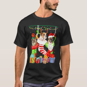 Camiseta Meias De Natal De Cachorro Bulldog Inglês Pijama D
