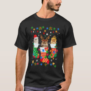 Camiseta Meias de Natal de Gatinho de Gato Persa Fofo de Na