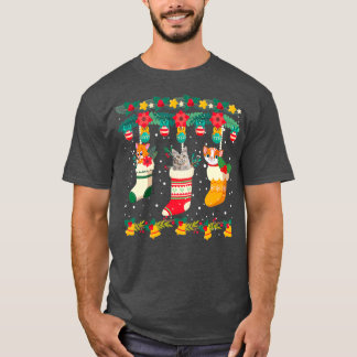 Camiseta Meias de Natal Gato Luzes de Natal Pajama Correspo